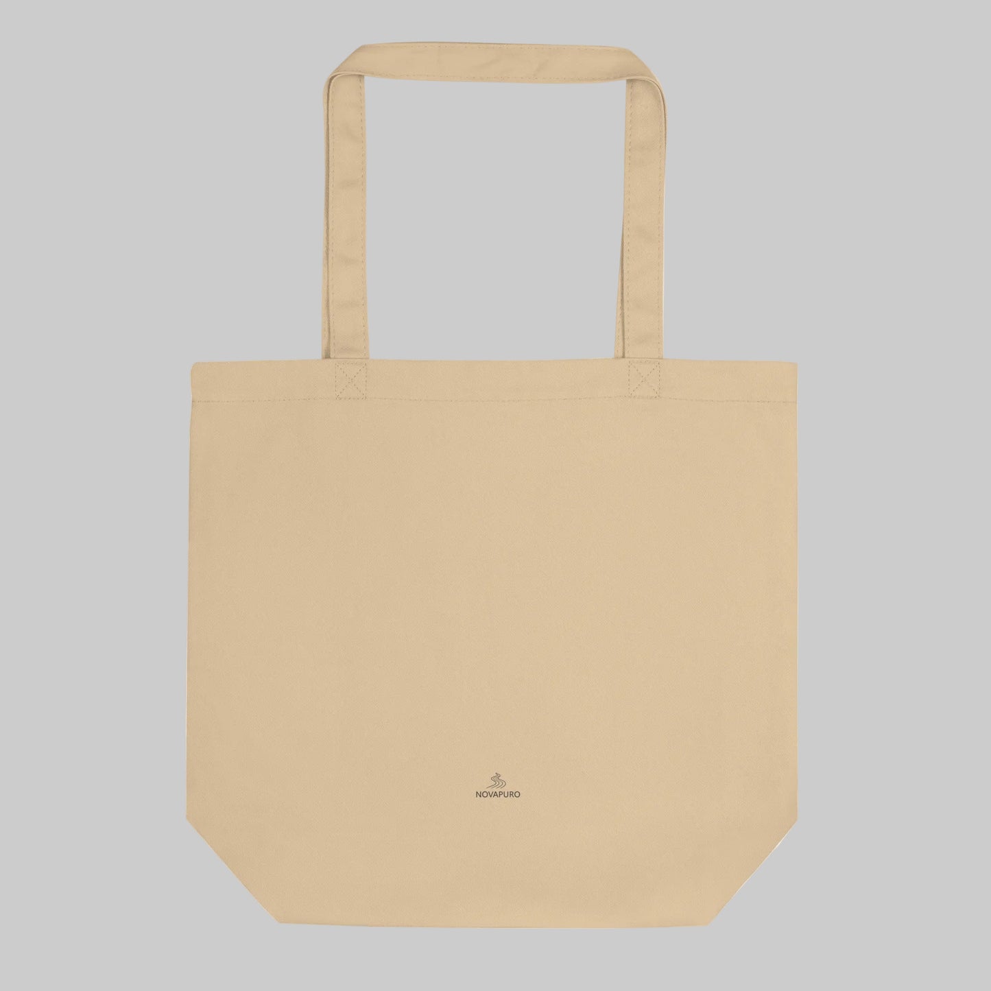 Back of the organic cotton Novapuro tote bag featuring a small minimalist logo