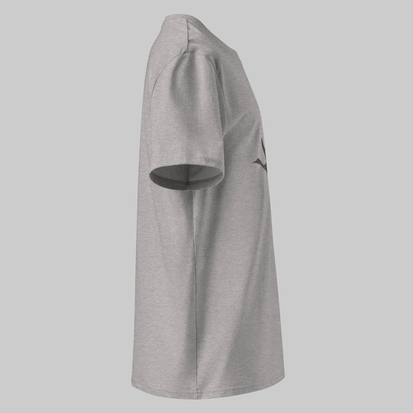 Flat lay of the heather grey Novapuro soaring bird minimalist organic t-shirt.