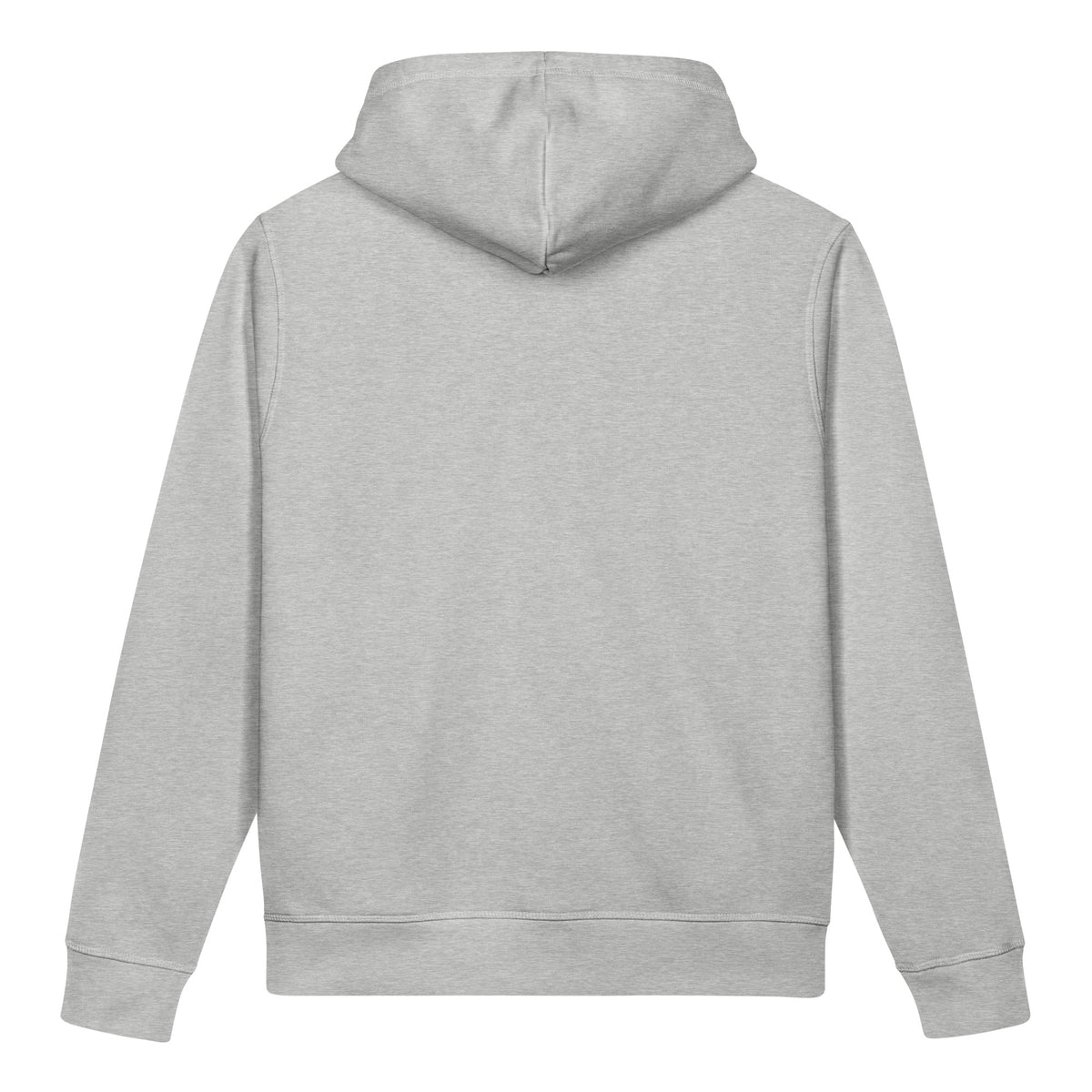 Light grey unisex organic cotton hoodie featuring a minimalist vintage-style botanical illustration of golden chanterelle mushrooms and pine needles.