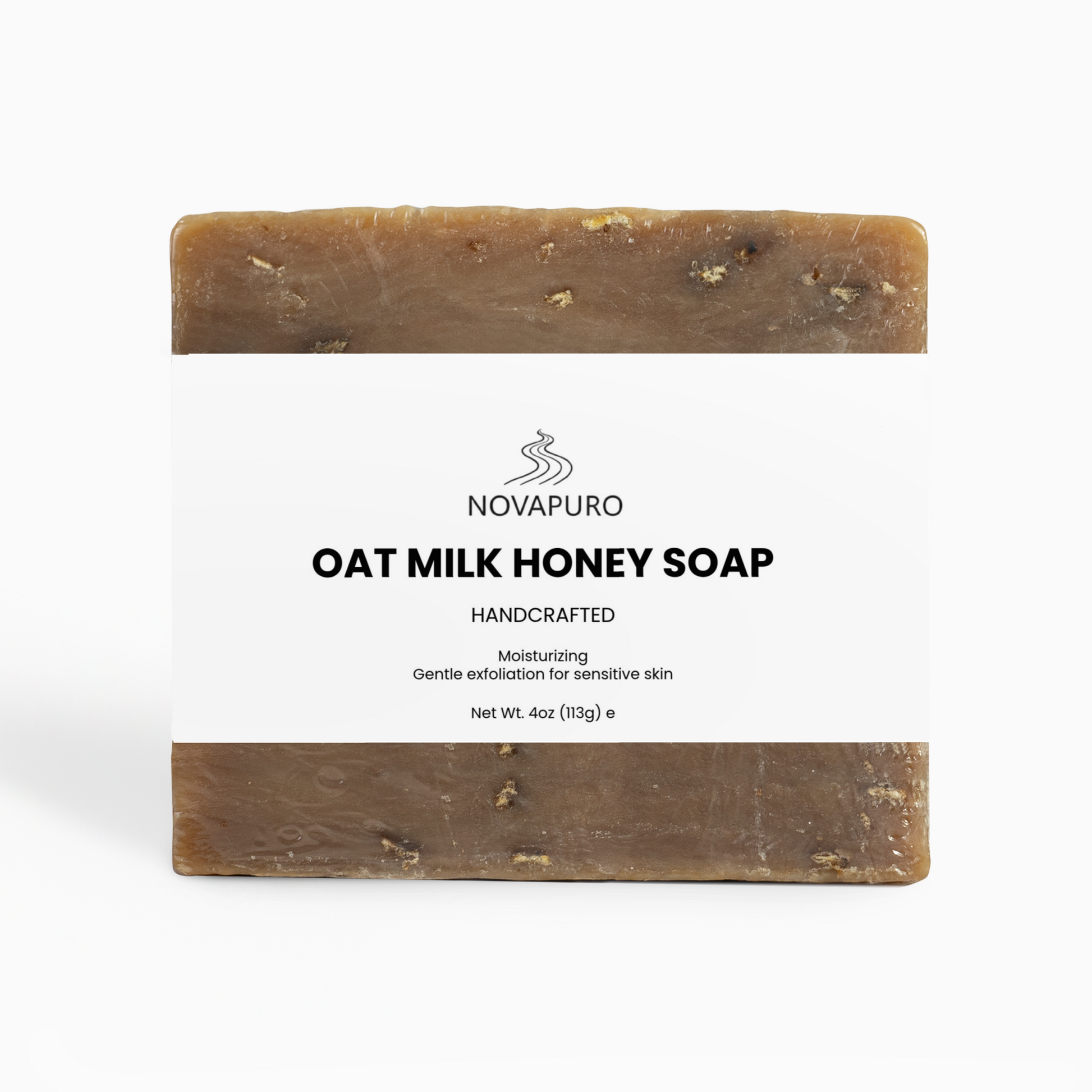 Novapuro Nordic Wilderness Oat Milk and Honey soap bar in minimalist packaging for sensitive skin.