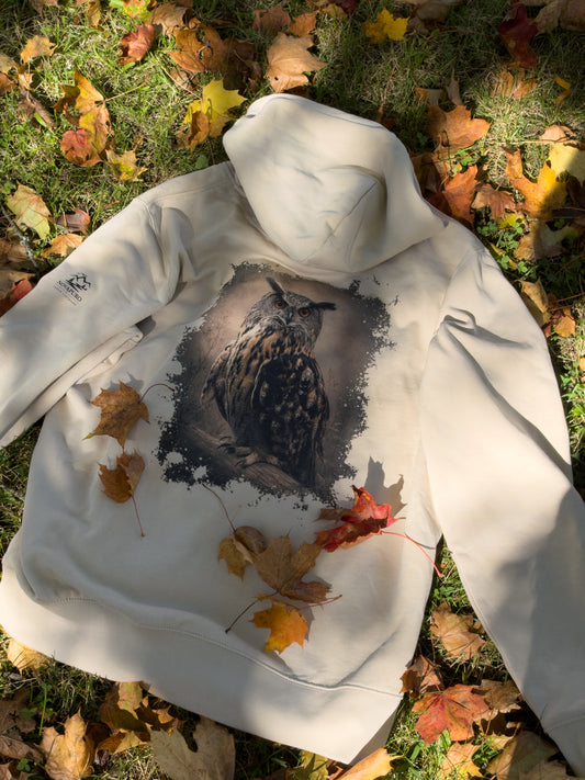 Novapuro x Jarno Virtanen – Eagle Owl's Gaze Organic Hoodie | Unisex Eco Pullover