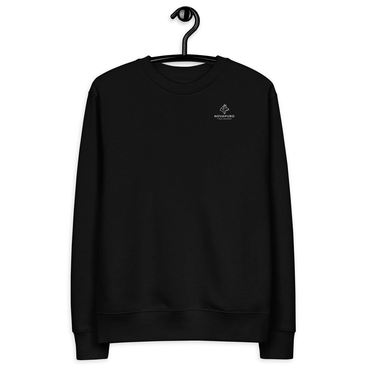 A black organic cotton unisex sweatshirt featuring a striking photograph of a majestic bear by Finnish photographer Auli Leivonen.