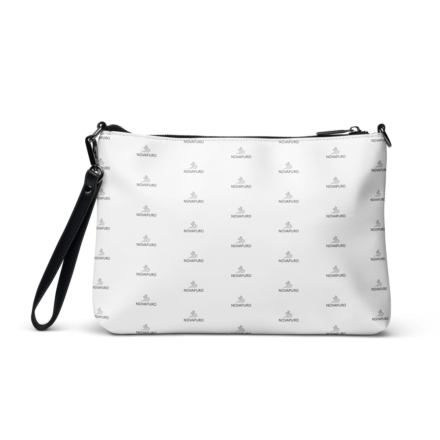 Novapuro Signature Monogram Crossbody Bag - Minimalist Nordic design with repeating logo pattern on premium faux leather.