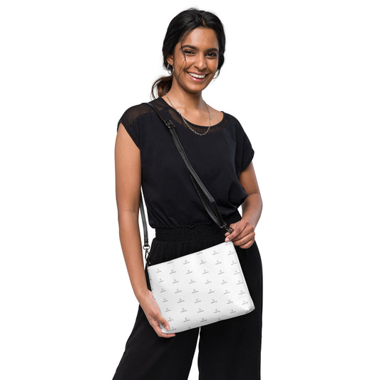 Novapuro Signature Monogram Crossbody Bag - Minimalist Nordic design with repeating logo pattern on premium faux leather.