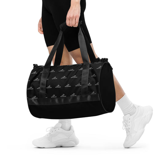 Novapuro Premium Weekender Bag Black. Stylish travel duffel bag with subtle monogram design.