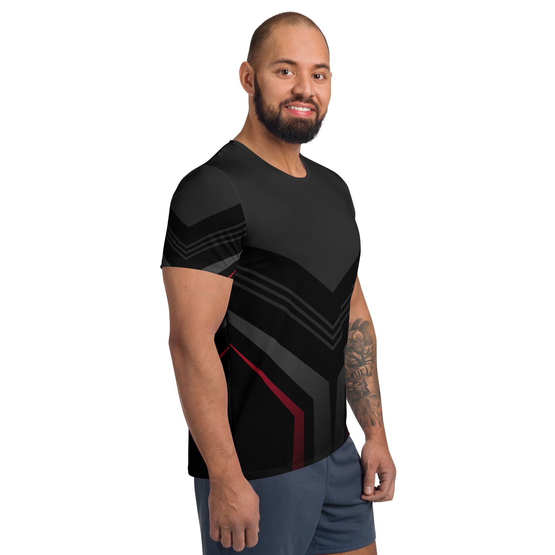 Man wearing the black Novapuro Signature athletic t-shirt, minimalist activewear design