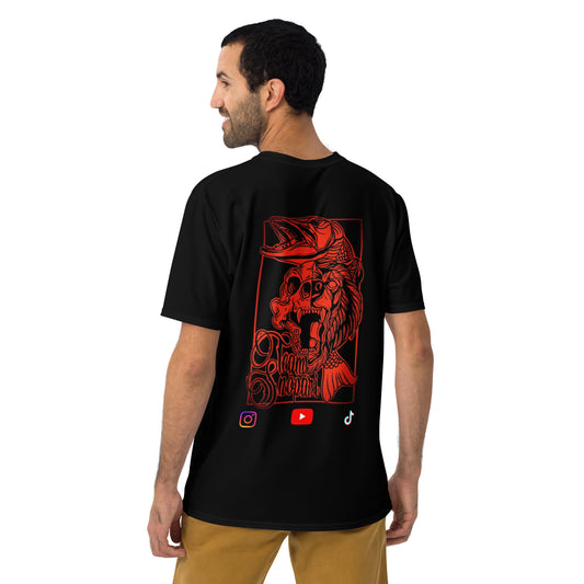  Black Team Snöpäri performance t-shirt from the back, featuring a bold red graphic illustration, Novapuro Nordic streetwear.   