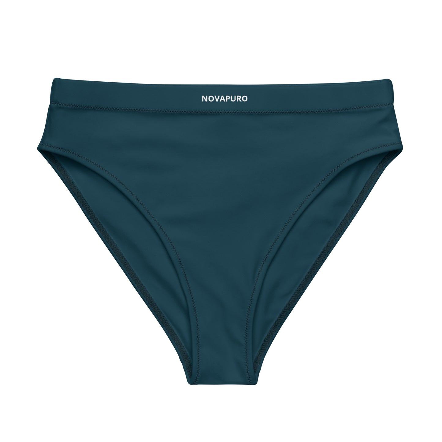 Dark blue Novapuro Signature recycled high-waisted bikini bottom on a model