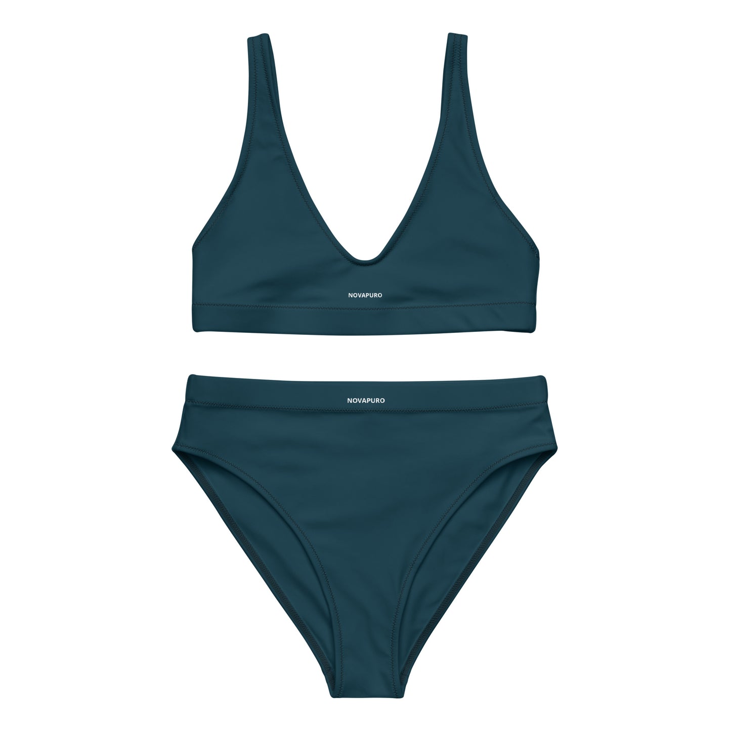 Minimalist Nordic design eco-friendly two-piece swimsuit in deep ocean blue