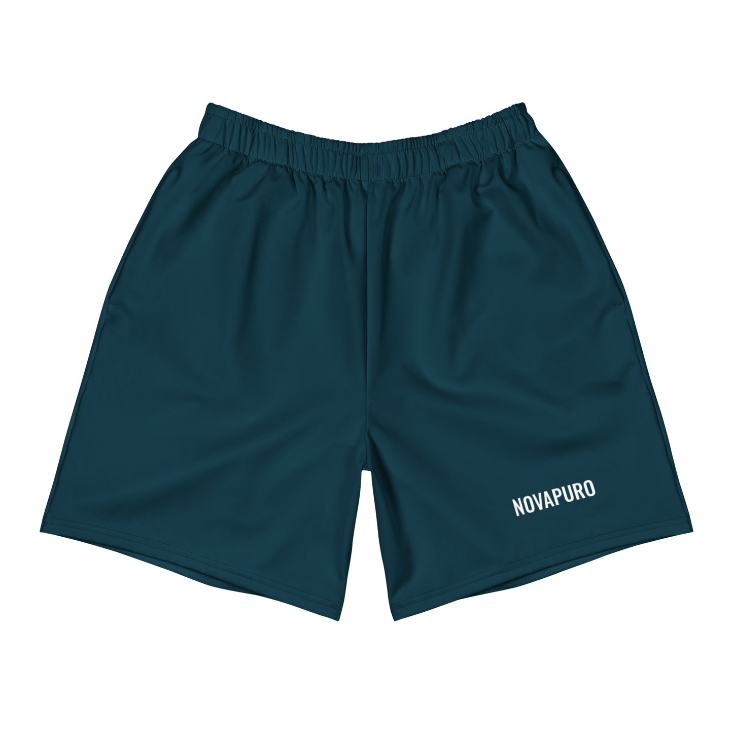 Dark blue Novapuro Signature recycled athletic shorts on a white background