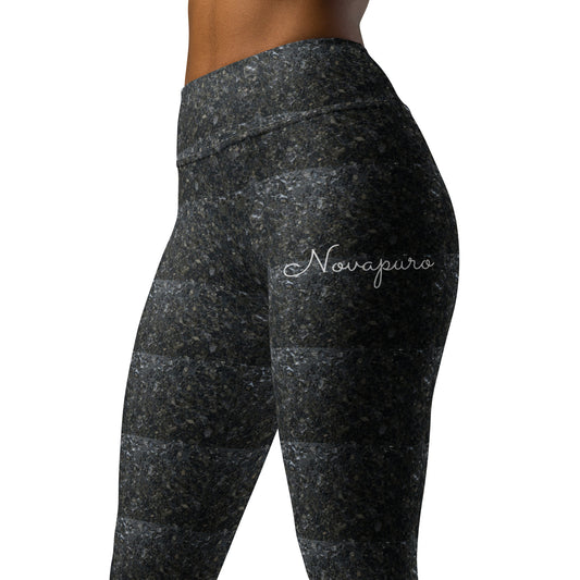 Novapuro Nordic Granite High-Waist Yoga Leggings. Sustainable grey stone pattern workout pants. Comfortable fitness wear for yoga and gym.