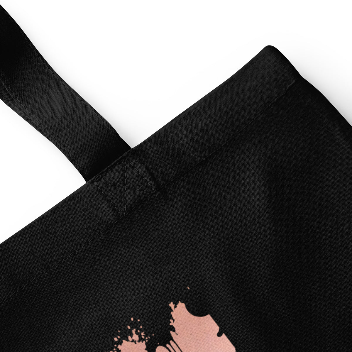 Close-up view of the black durable cotton tote bag showcasing the medium-length carrying handles and spacious design