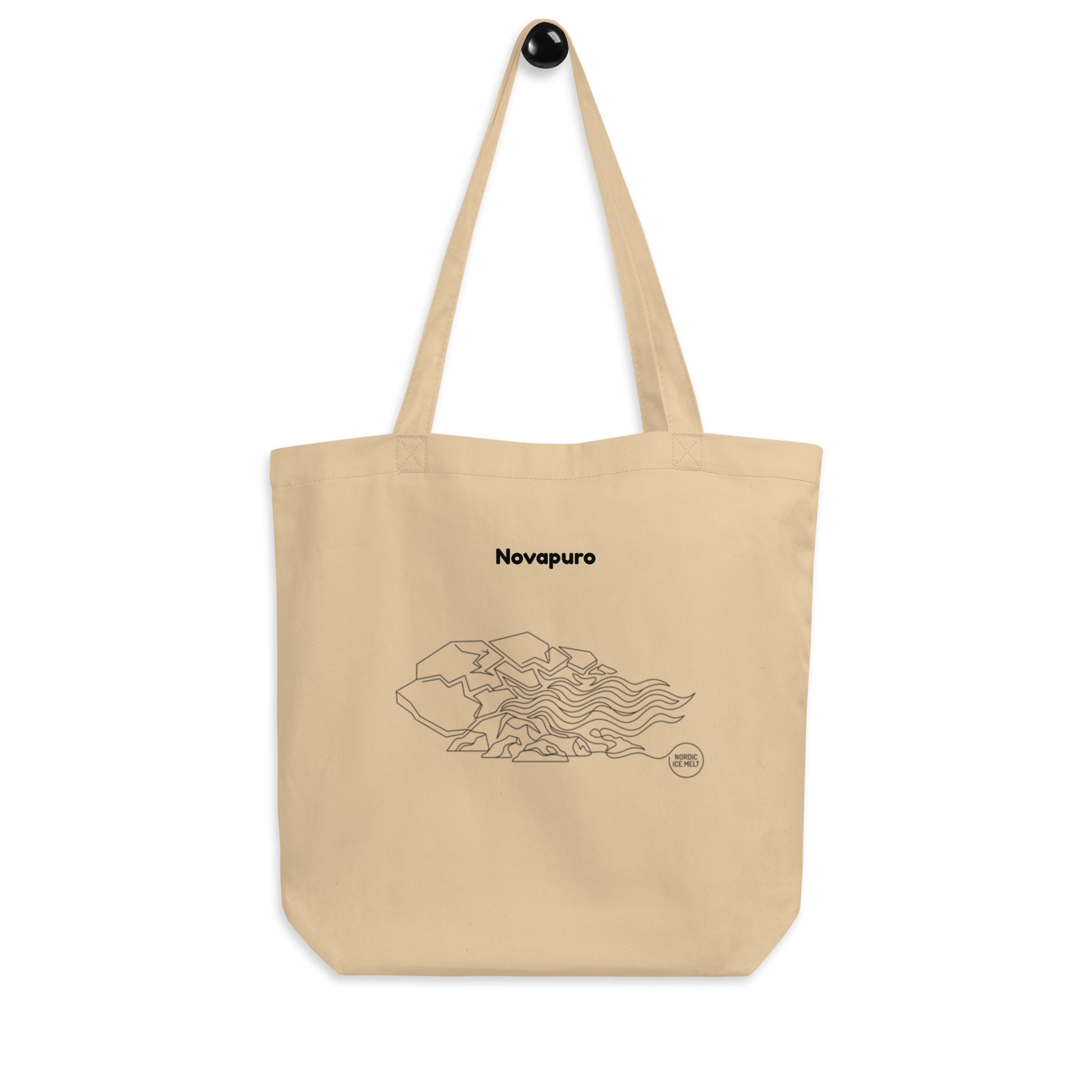 Minimalist "Spring Ice" organic cotton tote bag featuring Nordic melting ice line-art design by Novapuro