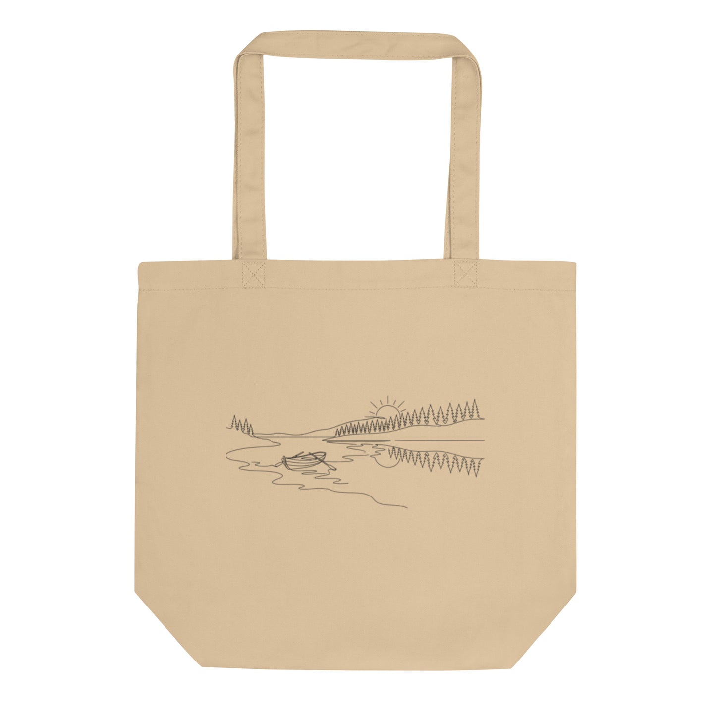 Novapuro Midnight Lake organic cotton tote bag featuring a minimalist continuous line drawing of a Nordic lake