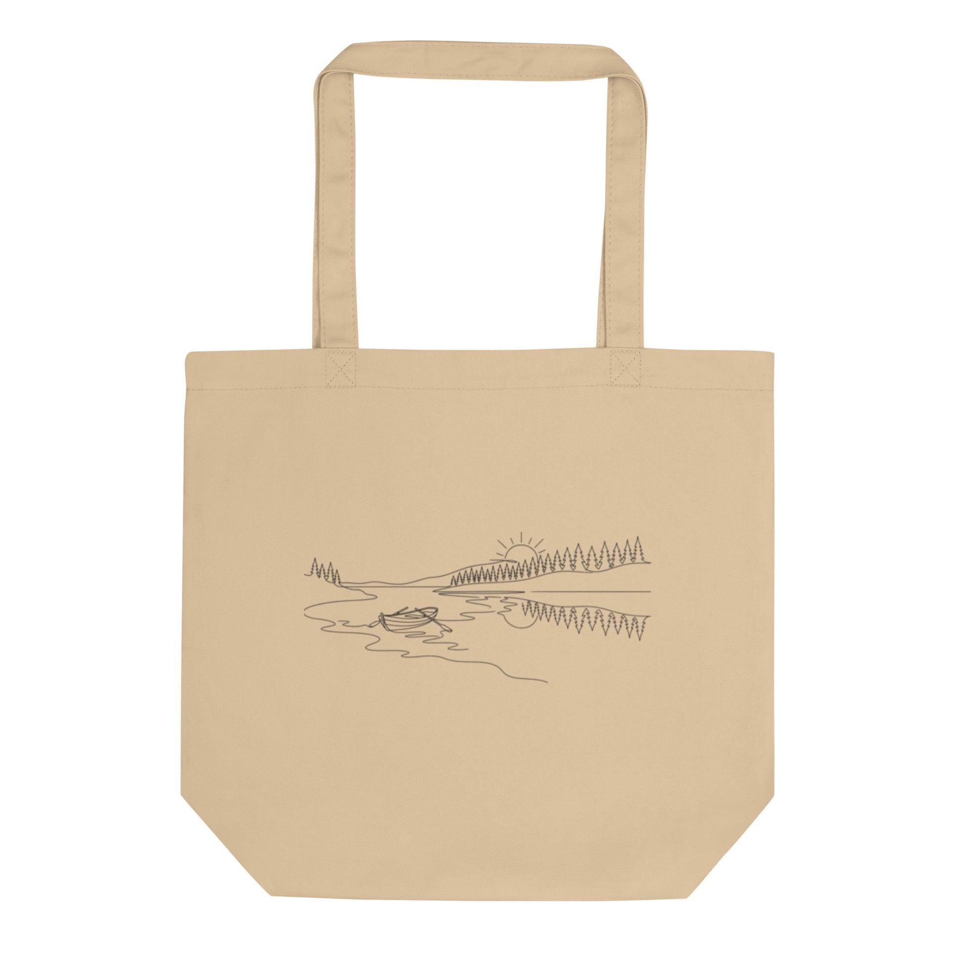 Novapuro Midnight Lake organic cotton tote bag featuring a minimalist continuous line drawing of a Nordic lake