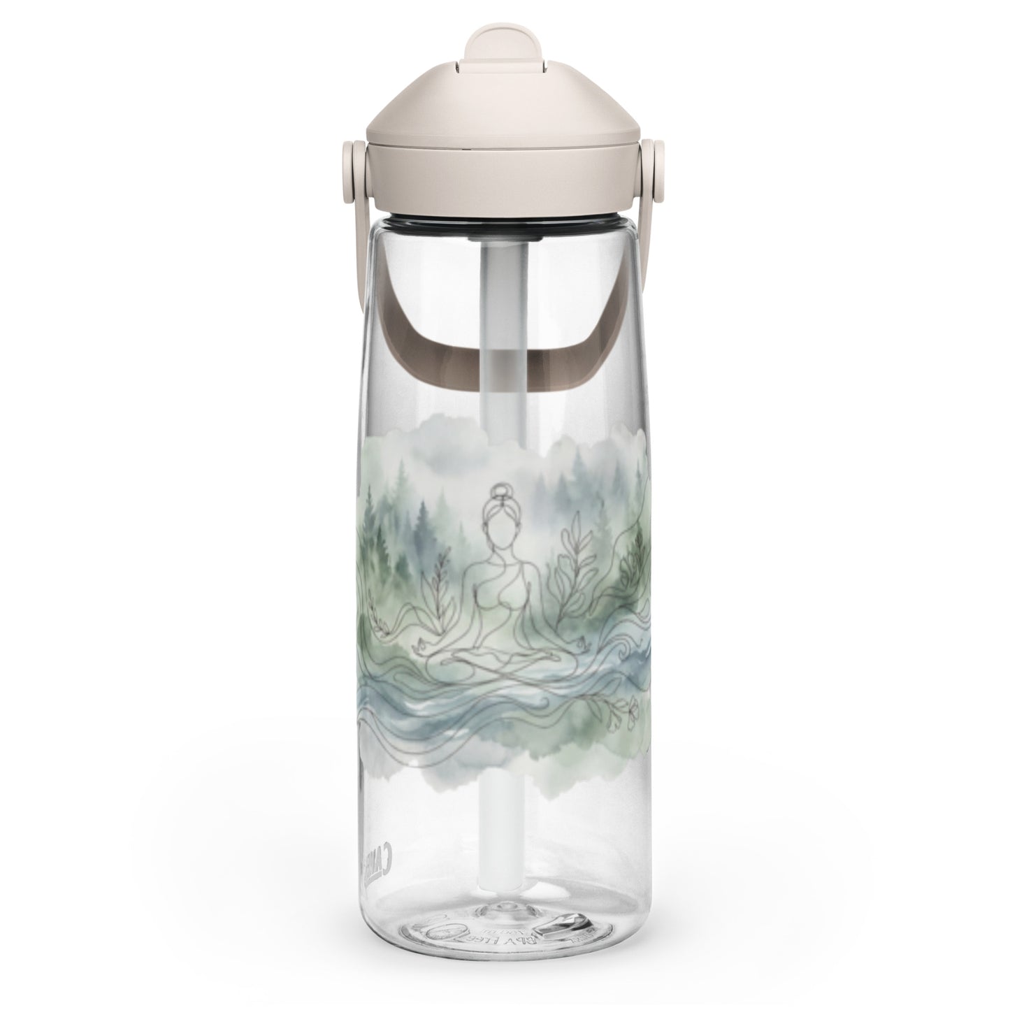 Novapuro Nordic Serenity CamelBak Eco Water Bottle. Durable BPA-free bottle with calm meditation forest design.