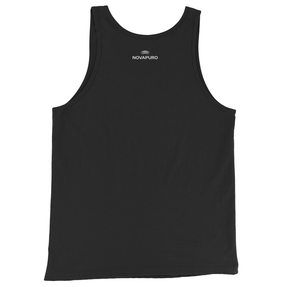 Back view of the black Novapuro sustainable men's workout tank top.