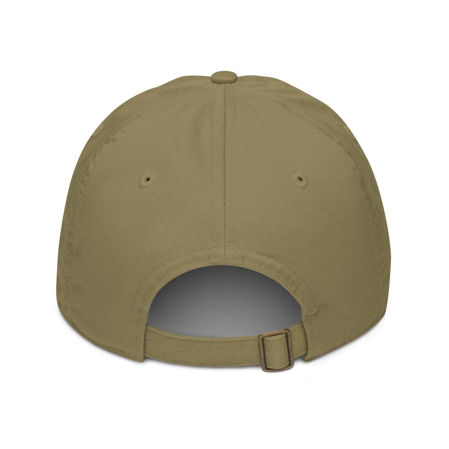 Model wearing the forest green Novapuro Signature Organic Cap made from sustainable cotton