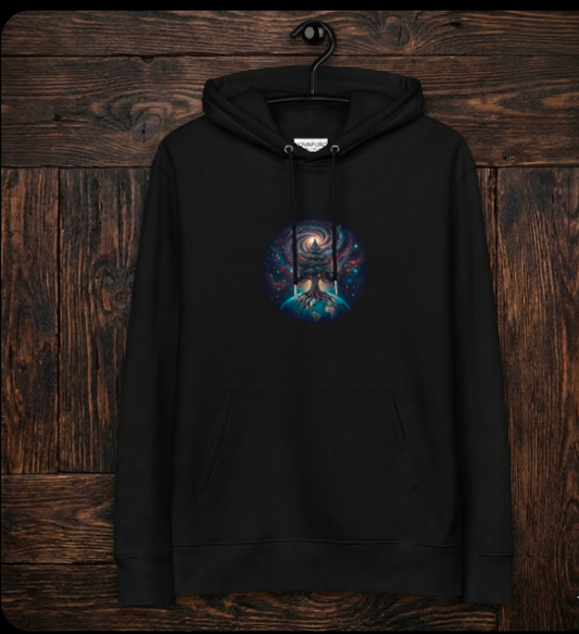 Cosmic Tree of Life Organic Eco Hoodie | Sustainable Galaxy Pullover