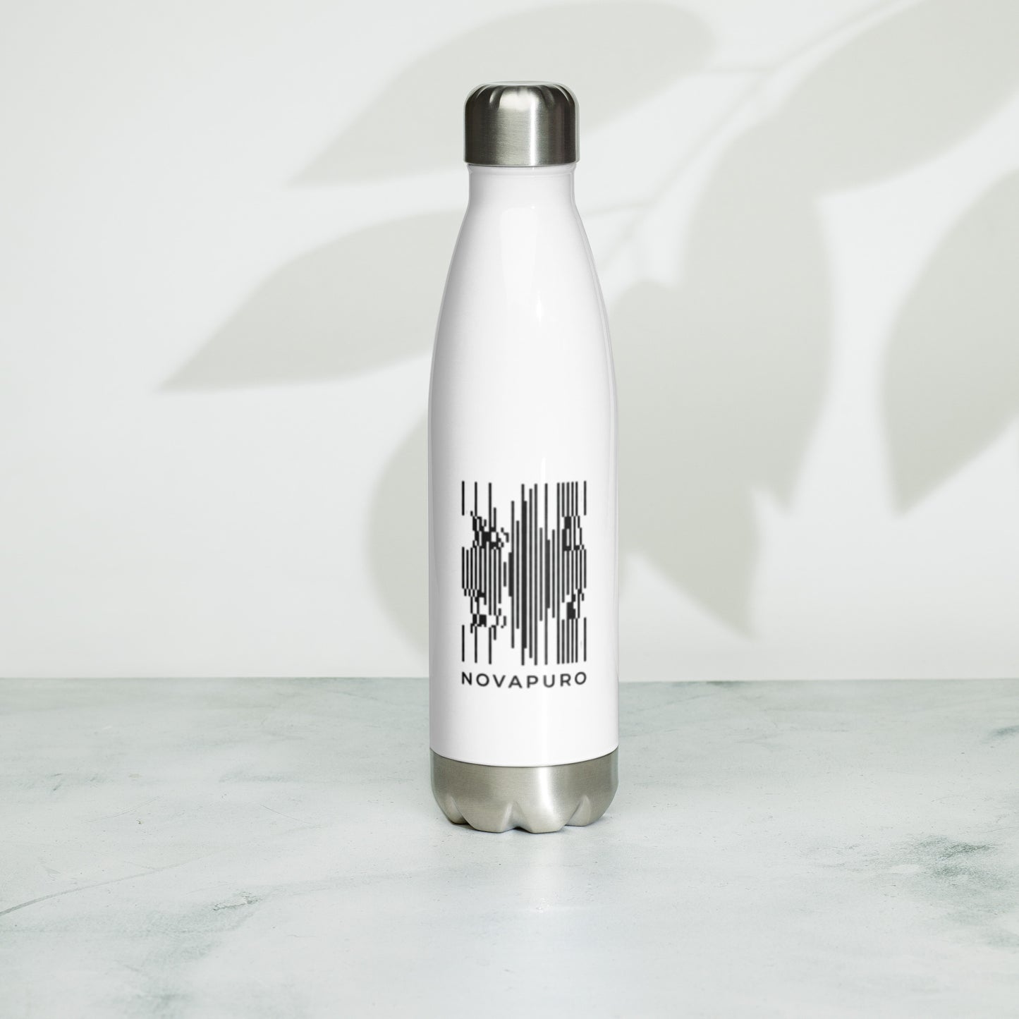 Novapuro Sound Wave Premium Insulated Bottle. Sustainable stainless steel thermal bottle with modern graphic design. Keeps drinks cold or hot.