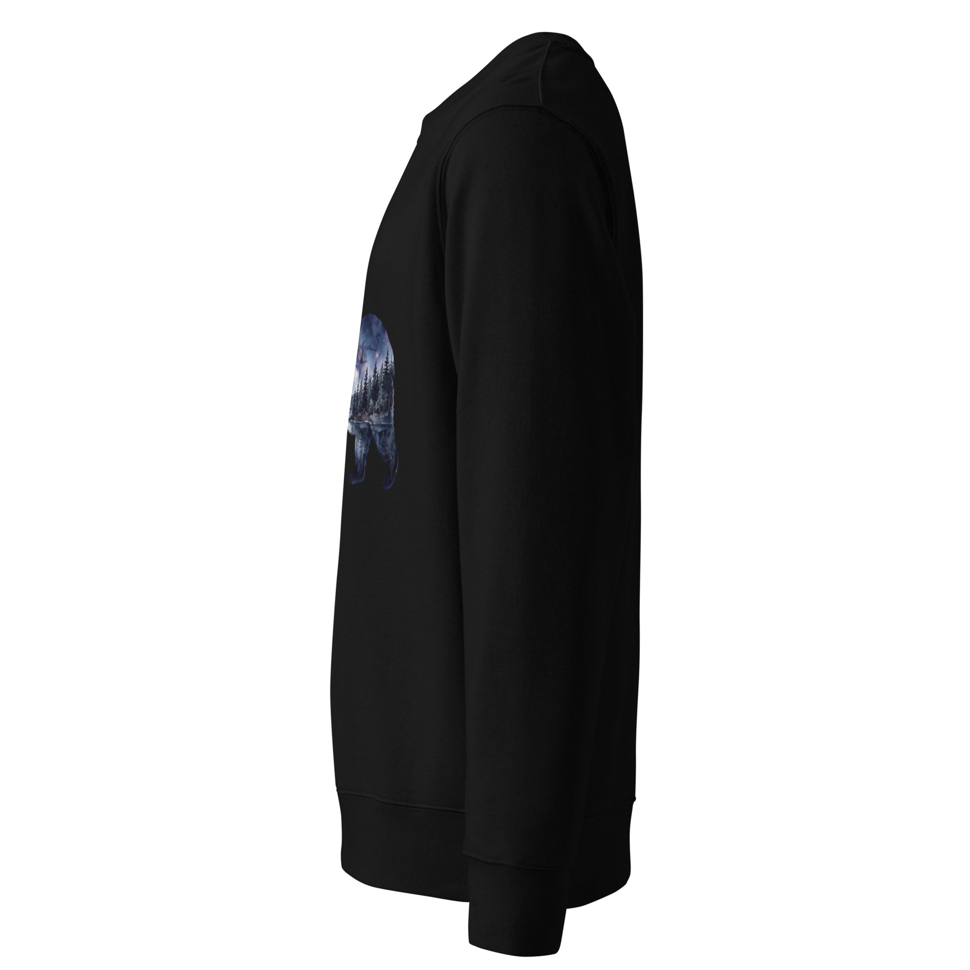 Side view and sleeve fit of the Novapuro Starlit Bear sustainable organic sweatshirt.