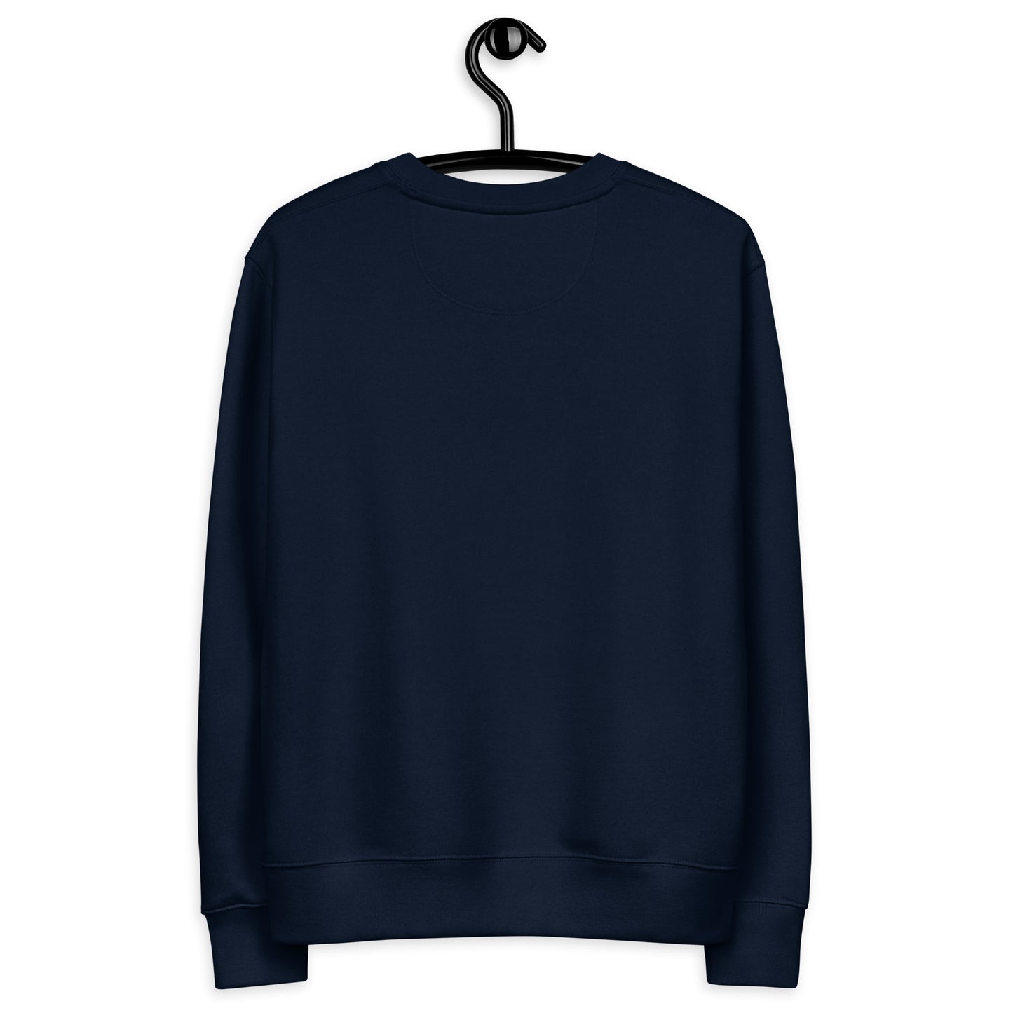 Back view of the eco-friendly Novapuro organic cotton pullover in French navy for cool evenings.