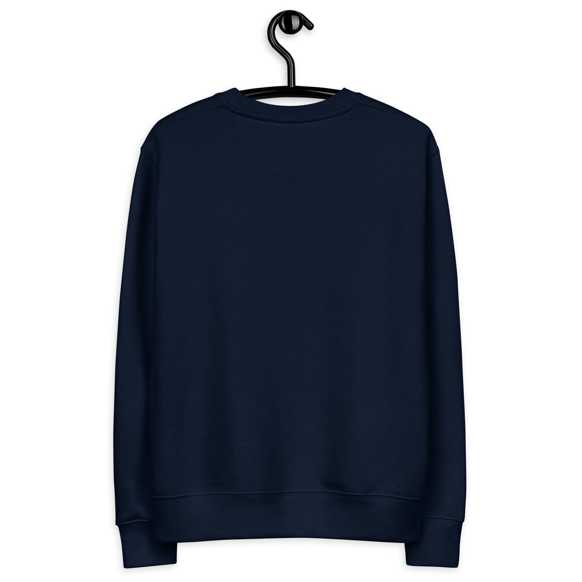 Back view of the eco-friendly Novapuro organic cotton pullover in French navy for cool evenings.