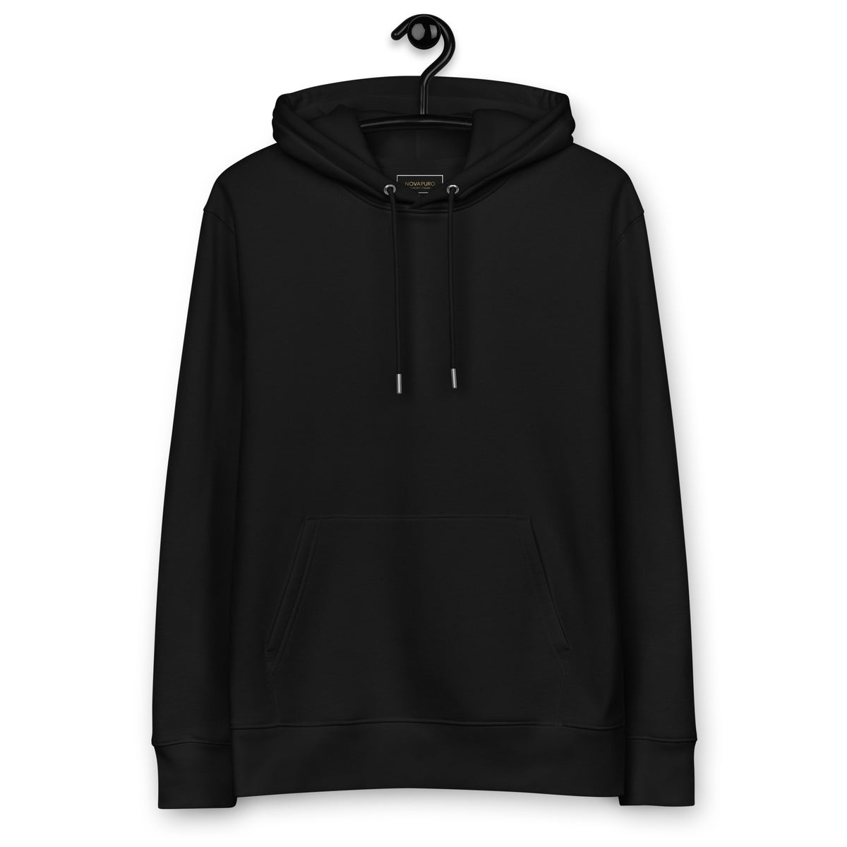 Black unisex eco hoodie made of 100% organic cotton featuring a Nordic fox wildlife photograph by Johannes Immonen.