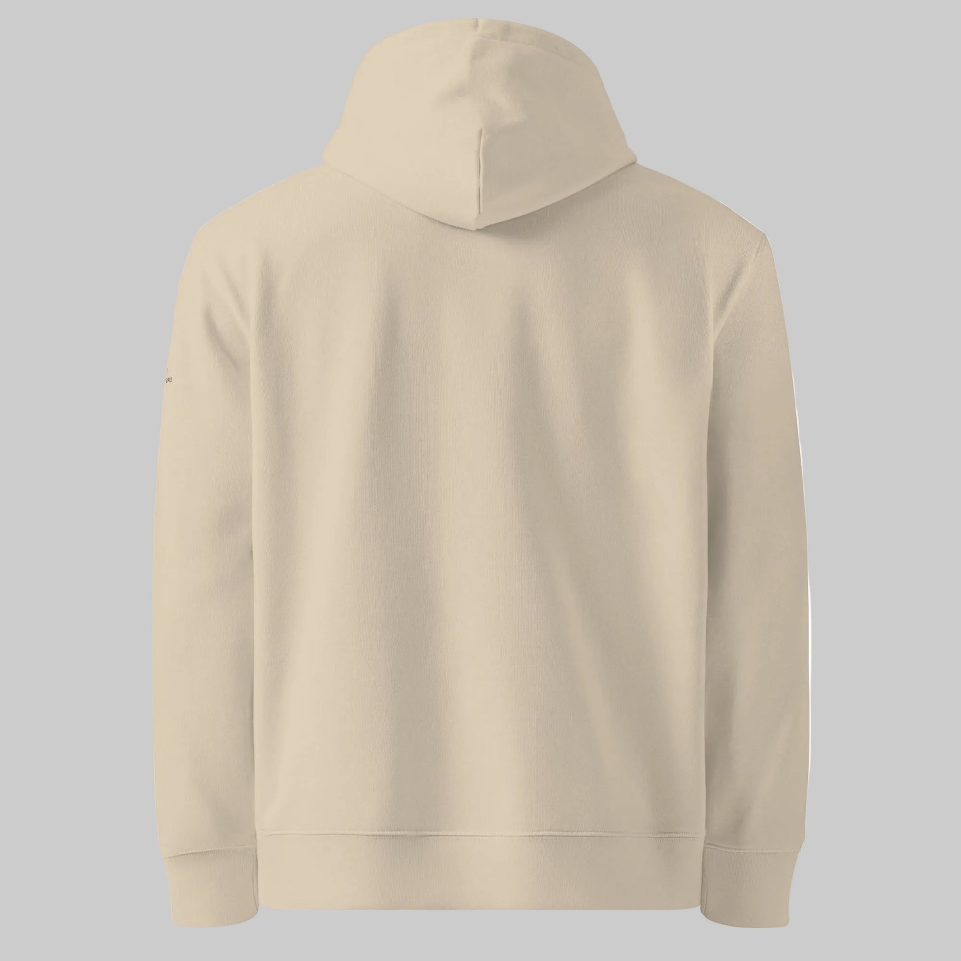 Model wearing the sandy beige Desert Dust Novapuro Archipelago Breeze 100% organic cotton eco hoodie