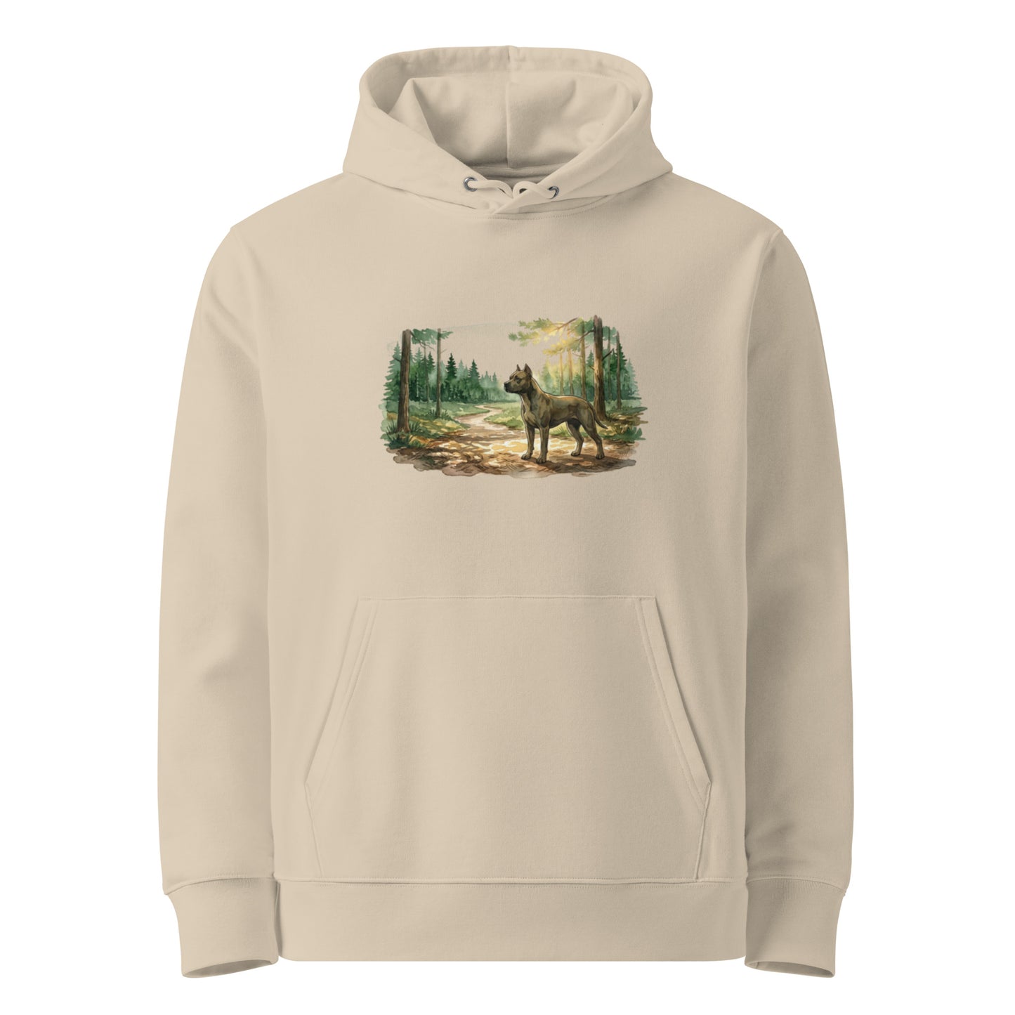 Faithful Friend Premium Organic Hoodie in Sand - Sustainable vintage dog design on an eco-friendly organic cotton hoodie.