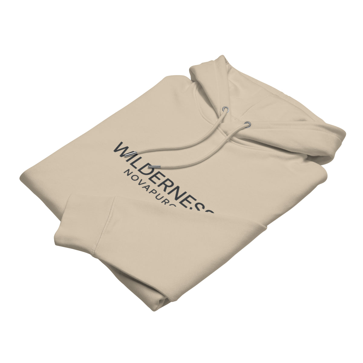 Folded heavyweight organic cotton hoodie showcasing clean minimalist Wilderness apparel design.