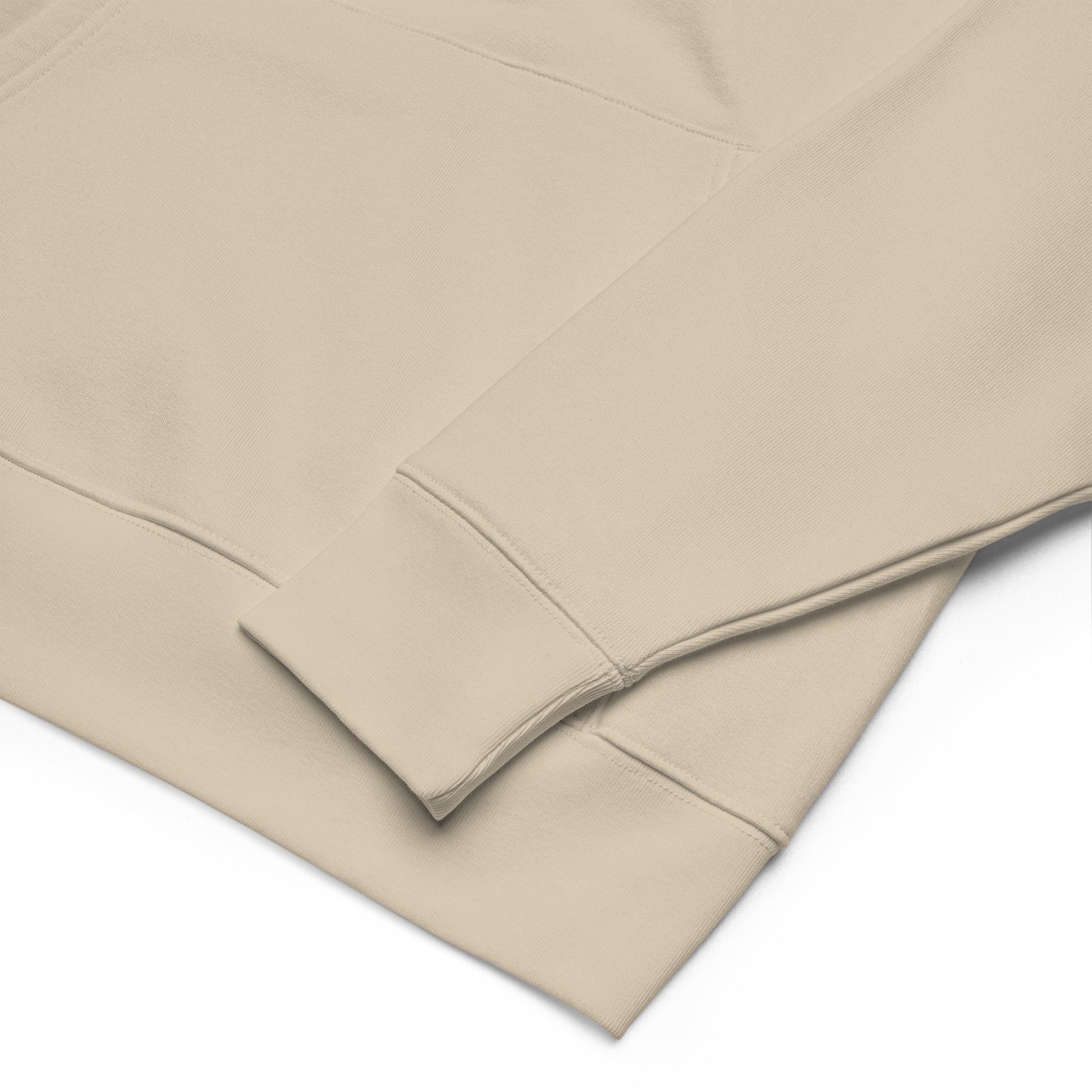 Close-up of the premium organic cotton fabric on the Novapuro sustainable eco-hoodie.