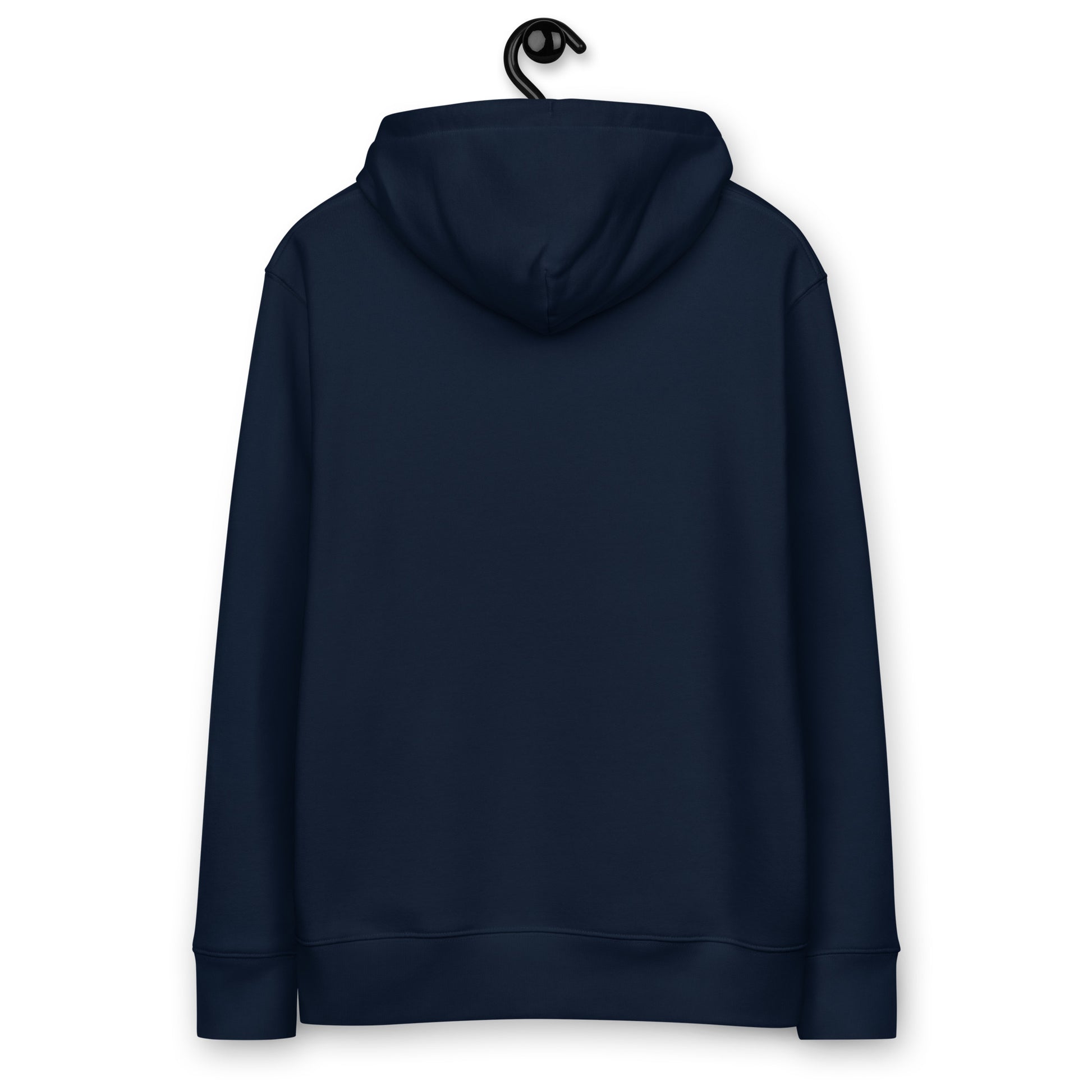 Back view of the eco-friendly Novapuro organic cotton winter hoodie in French navy.