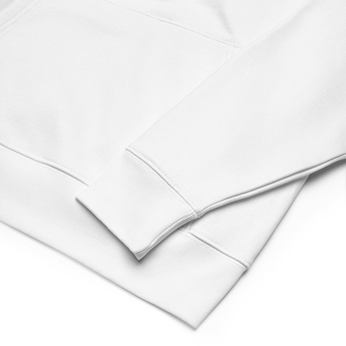 Detail shot of the sand-colored Novapuro organic cotton hoodie highlighting the premium zero-waste sustainable fabric.