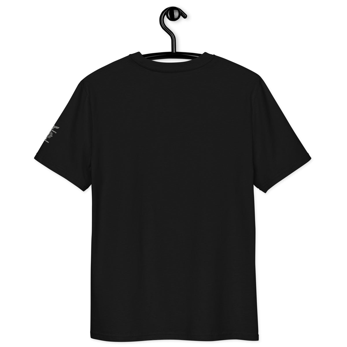 Back view of the minimalist black organic cotton t-shirt from the Mikko Monto x Novapuro collection