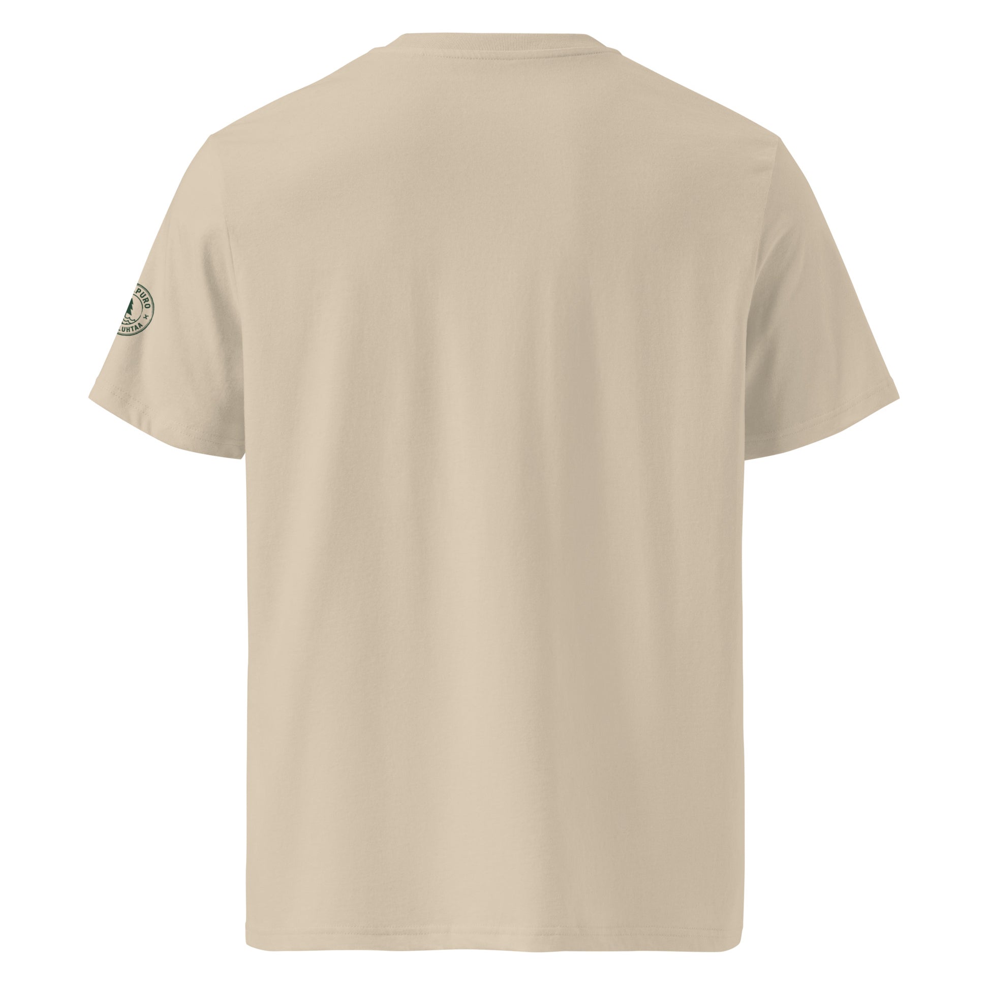 Back view of a blank sand-colored sustainable organic cotton shirt designed for a comfortable everyday fit.