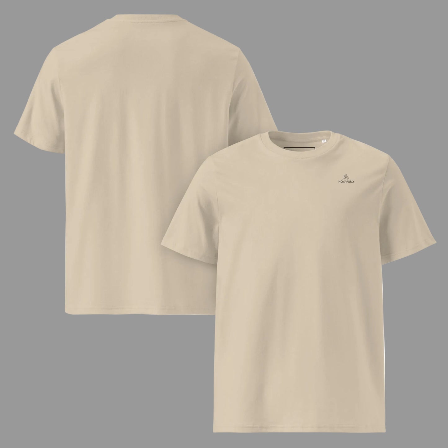 Styled sand-colored eco-friendly organic t-shirt from the Novapuro Summer collection