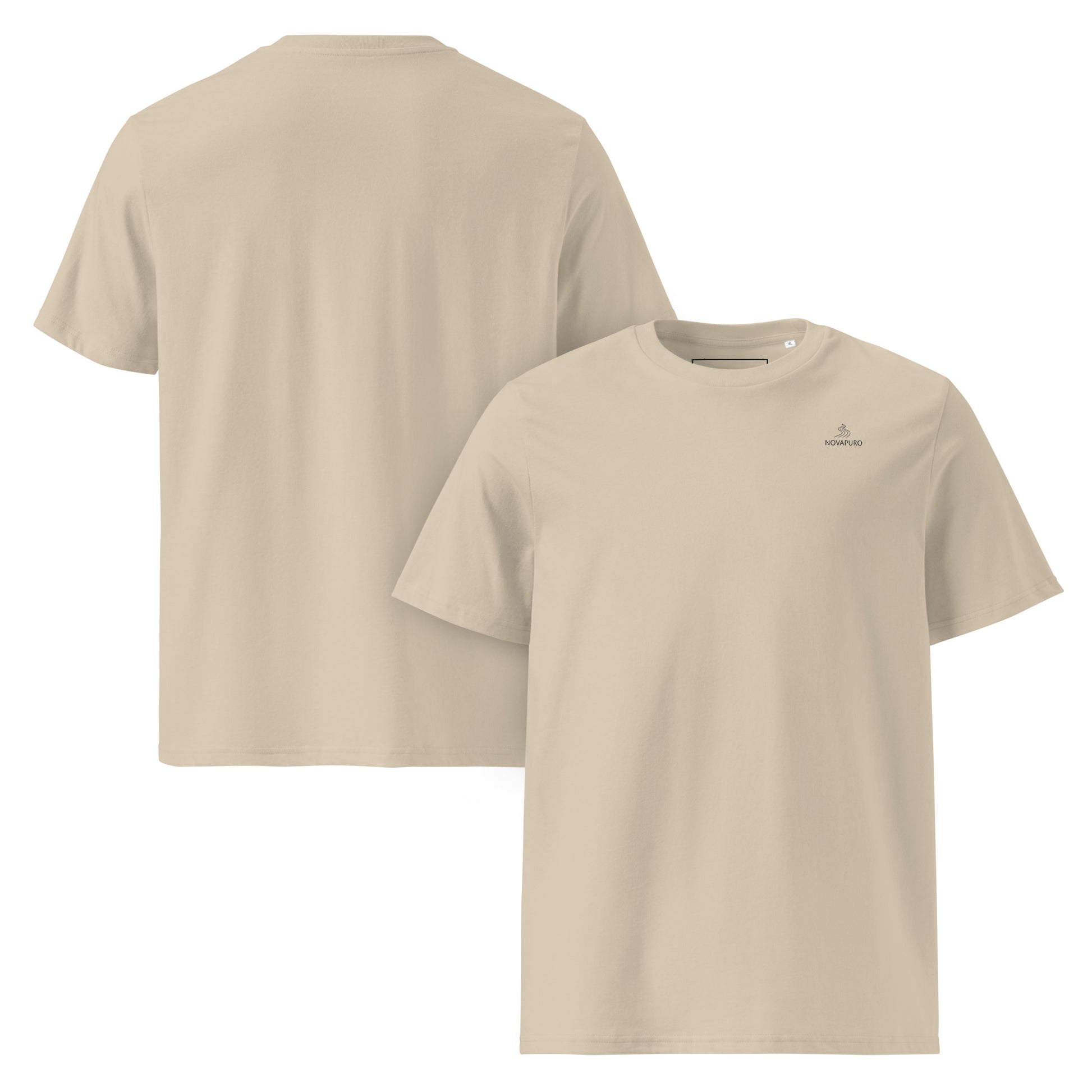 Styled sand-colored eco-friendly organic t-shirt from the Novapuro Summer collection