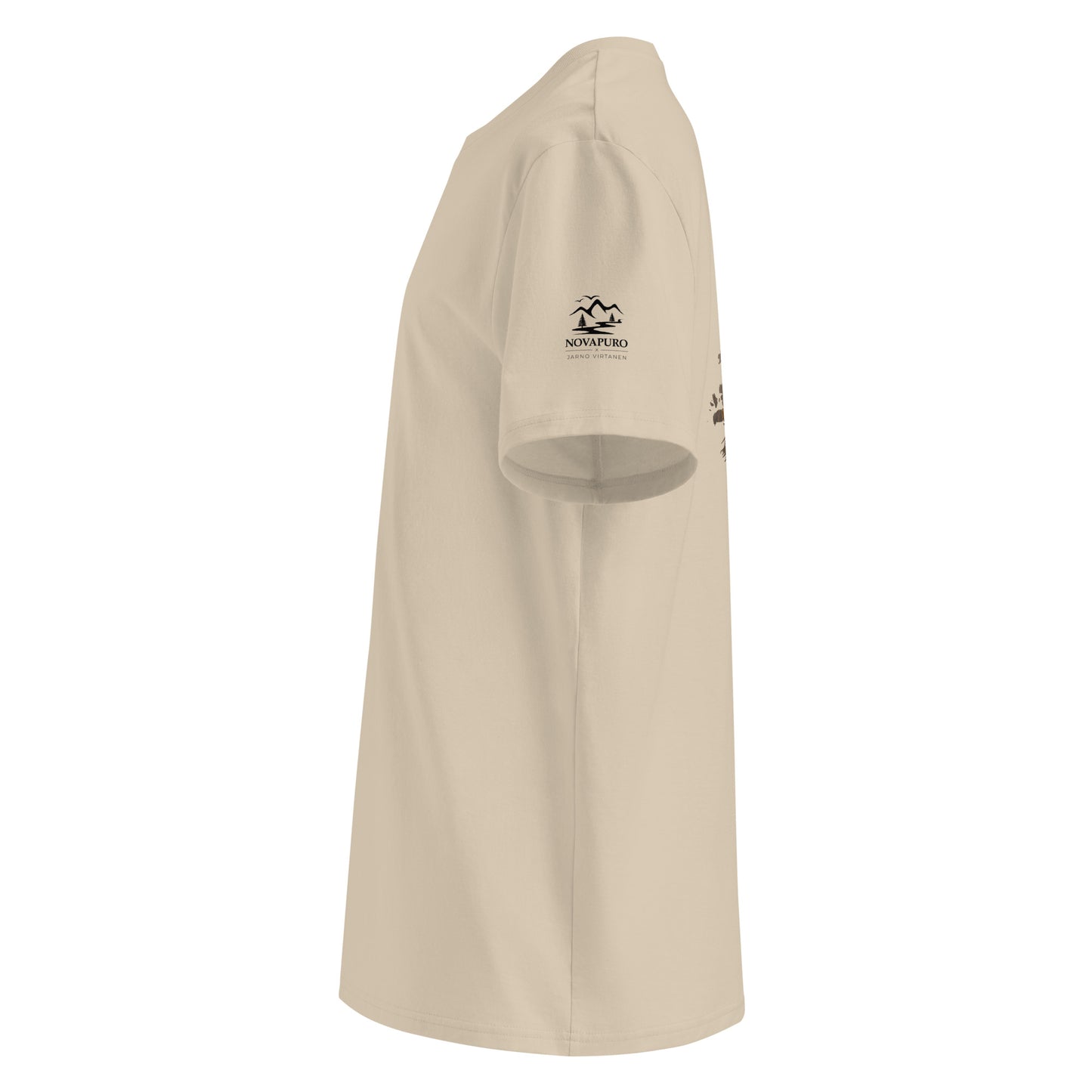 Side profile of the sand-colored organic eco t-shirt showcasing the comfortable fit and premium sustainable fabric.