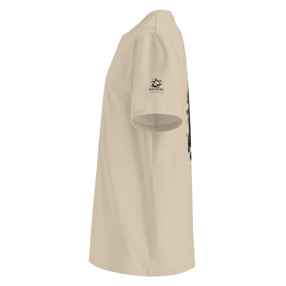 Side profile of the sand-colored organic eco t-shirt showcasing the comfortable fit and premium sustainable fabric.