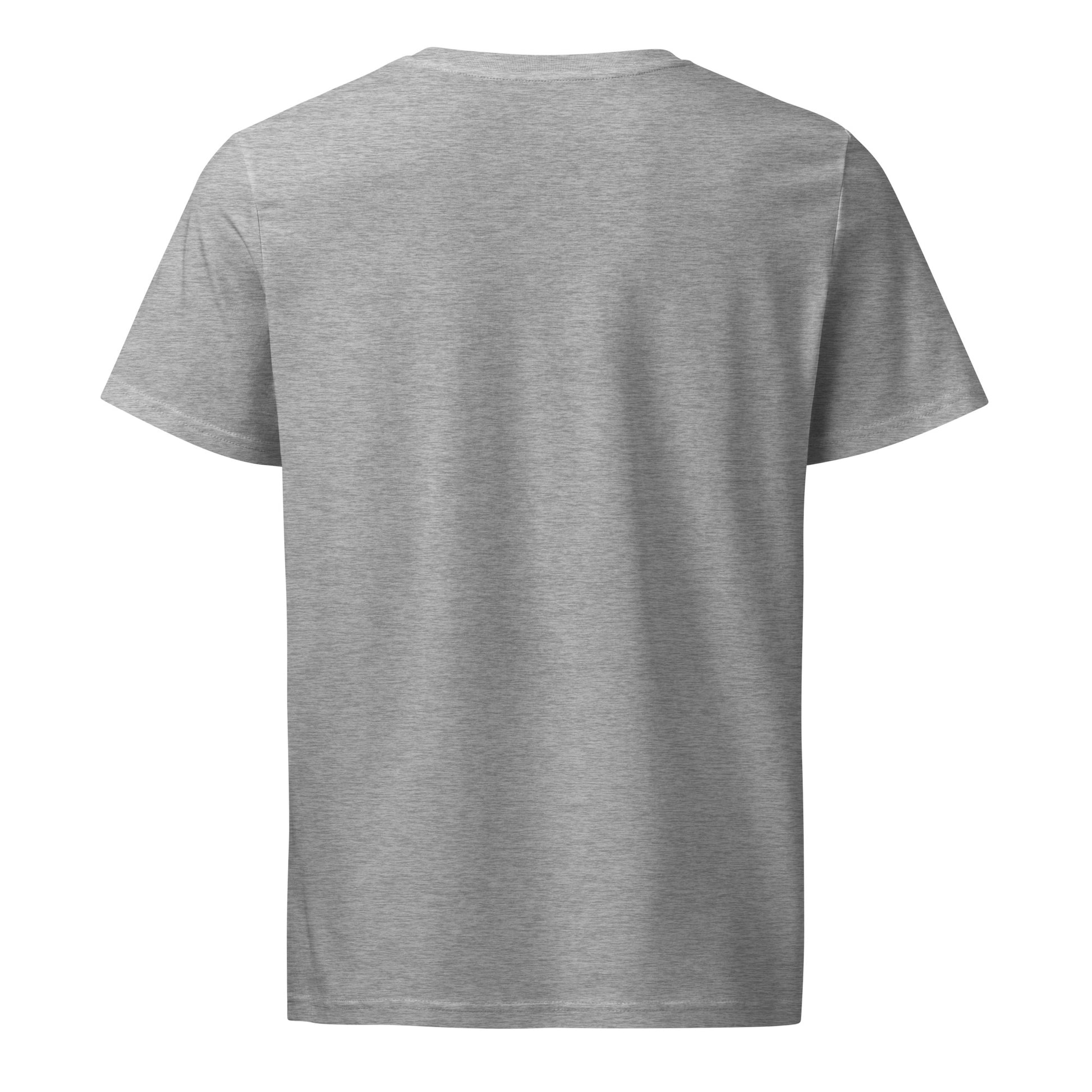 Back view of the premium unisex organic cotton mid-light tee in heather grey, designed for sustainable fashion.