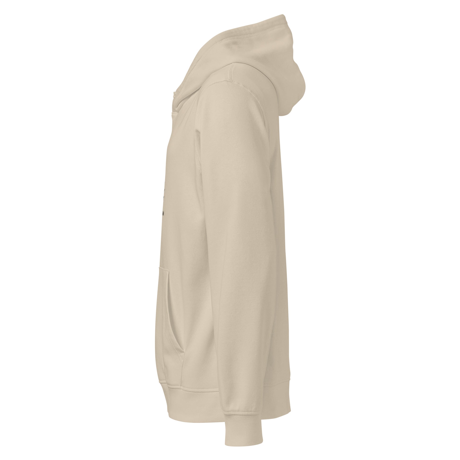 Minimalist line art of a blooming flower and sun with 'Rise and Bloom Novapuro' text on an earthy beige eco-friendly organic hoodie.