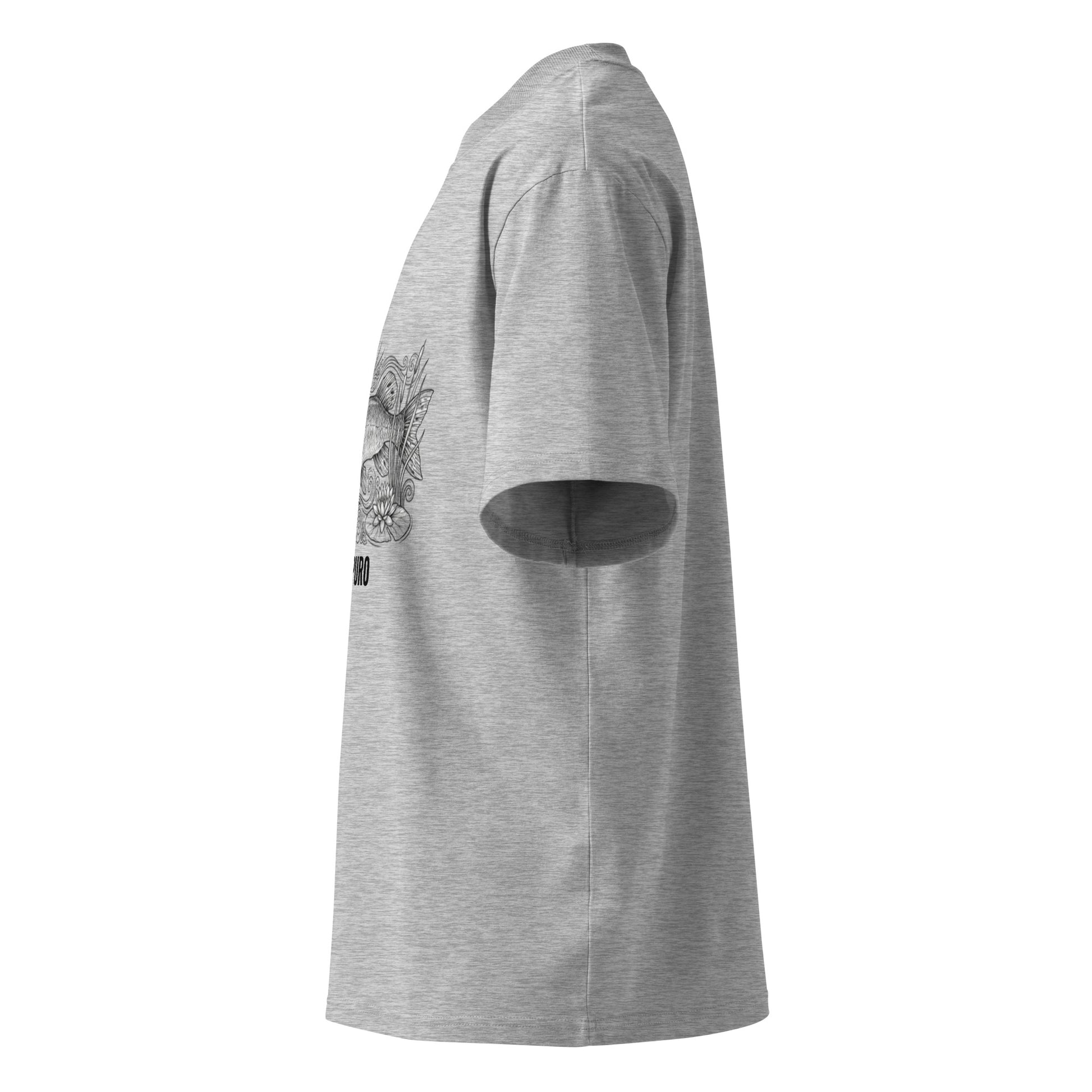 Novapuro oversized high neck t-shirt in grey with large Northern Pike graphic on the front. Organic cotton streetwear.