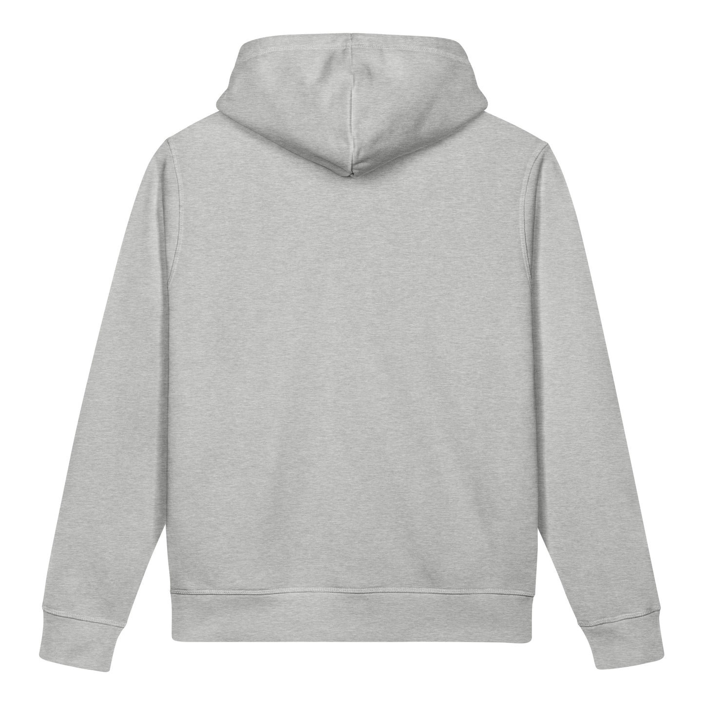 Light grey unisex organic cotton hoodie featuring a minimalist vintage-style botanical illustration of golden chanterelle mushrooms and pine needles.