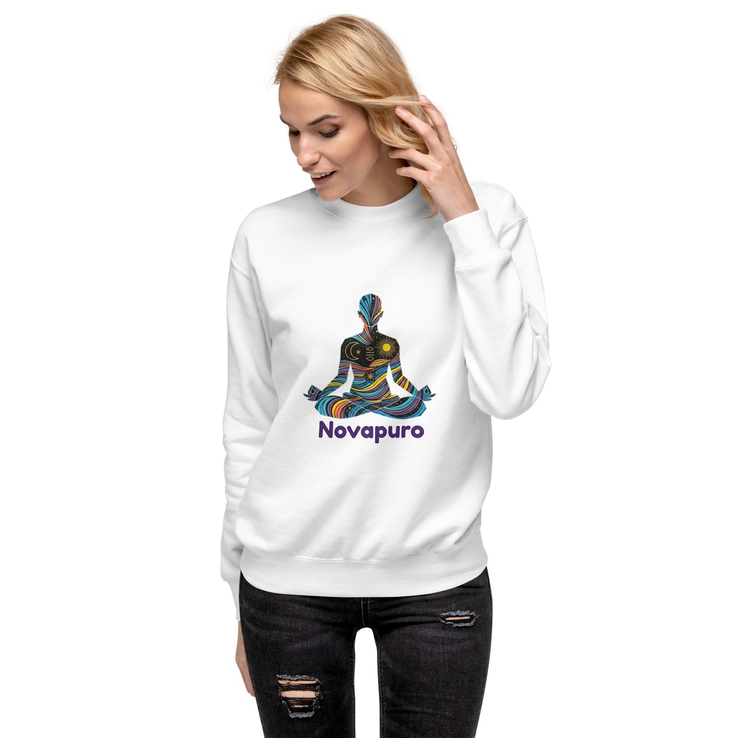 Novapuro Harmony Premium Crew Neck Sweatshirt. Sustainable organic cotton pullover with minimalist Nordic design. Soft unisex comfort.