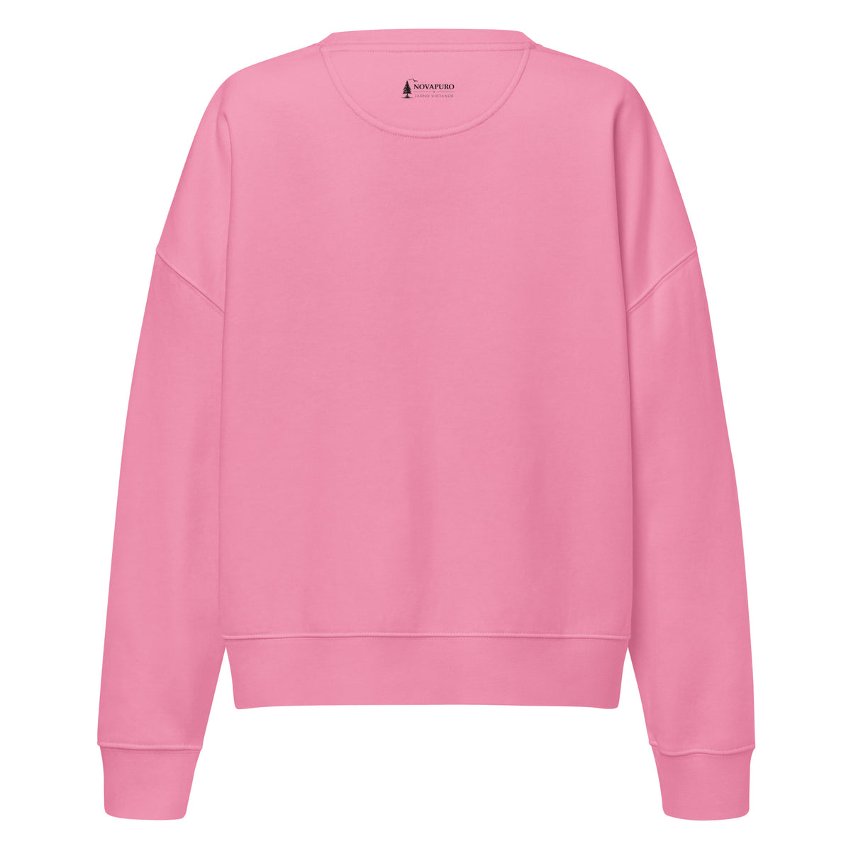 Back view of the eco-friendly women's pink organic cotton fleece sweatshirt.