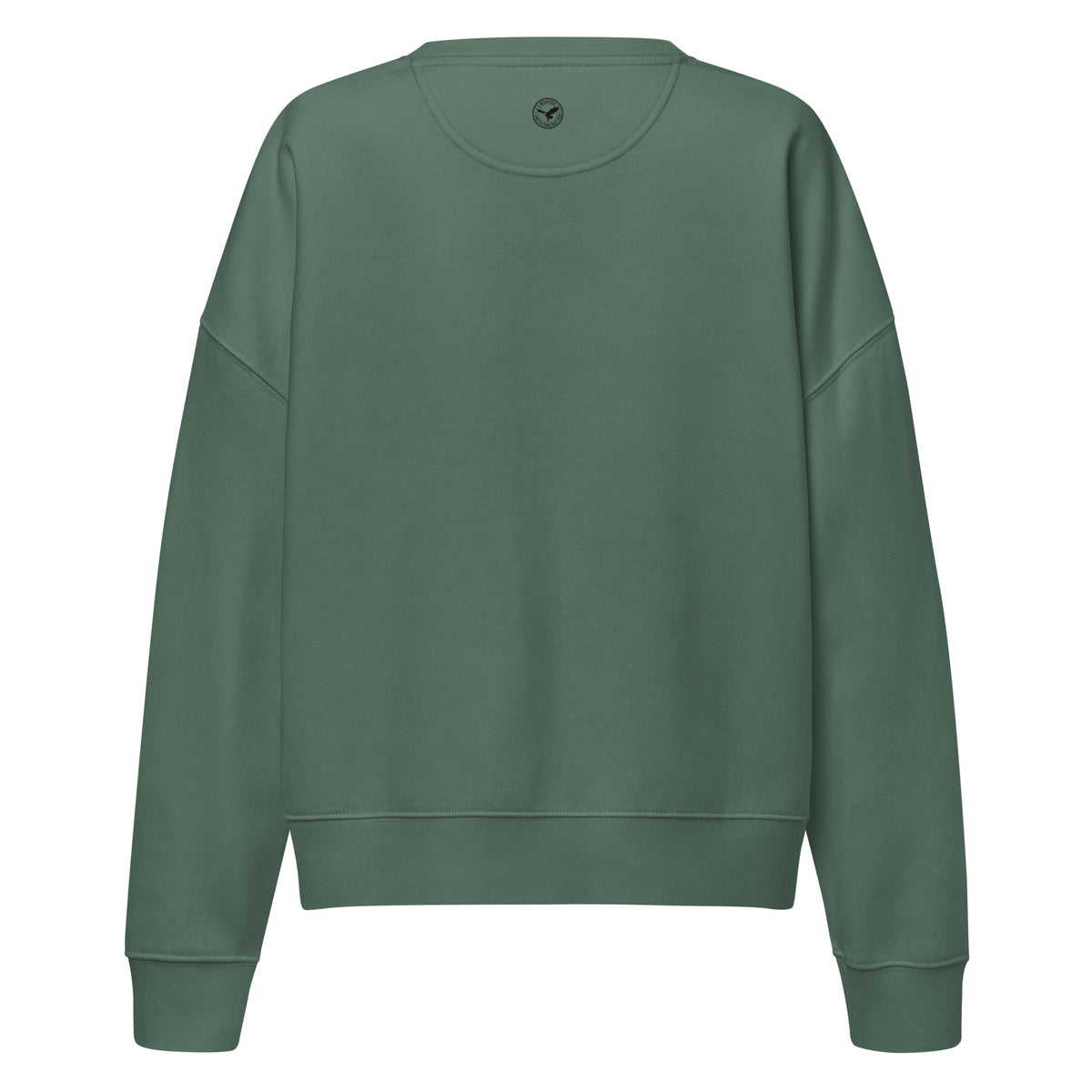Back view of the blank green sustainable women's fleece sweatshirt by Novapuro.