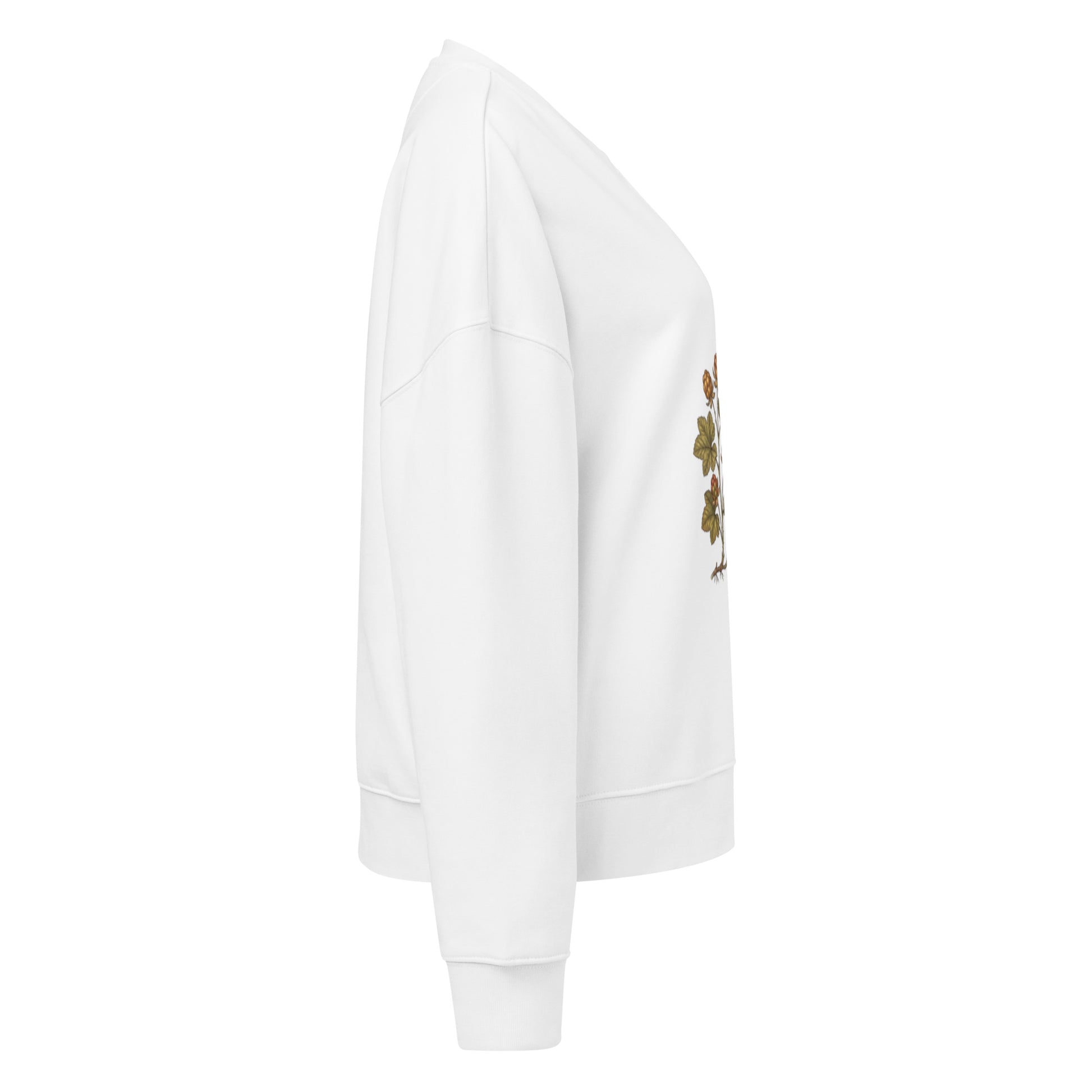 Side and sleeve view of the women's Novapuro Nordic Cloudberry organic sweatshirt