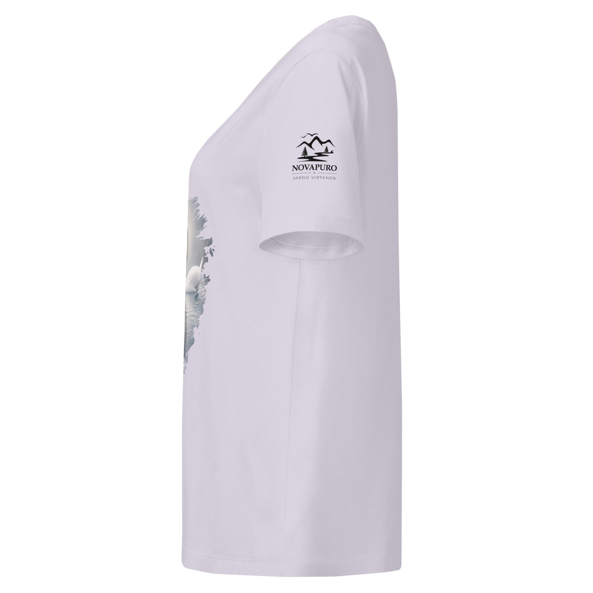 Detail view of the premium GOTS certified organic cotton fabric and elegant stitching on the women's swan t-shirt.